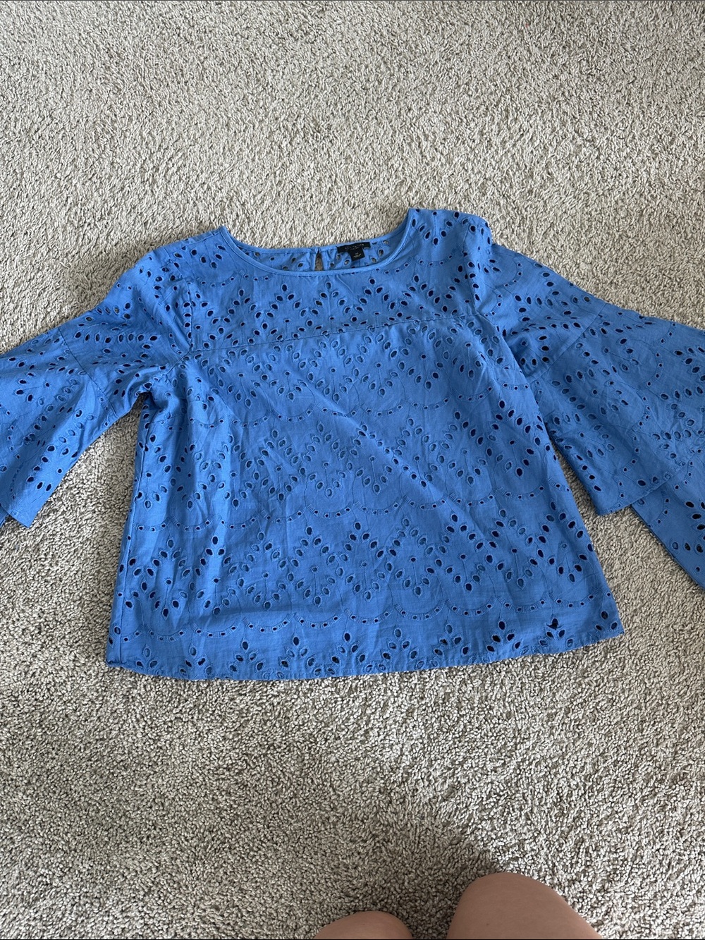 Ann Taylor Factory Cornflower Blue Eyelet Bell-Sleeve Top